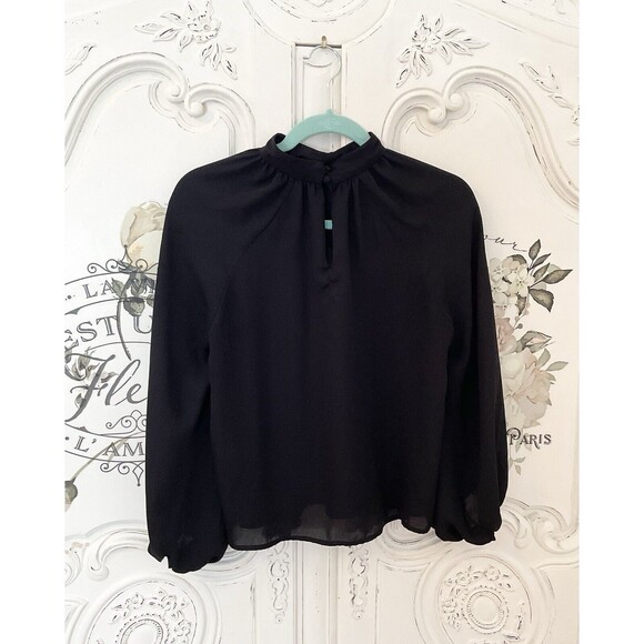Banana Republic Women’s Blouse Black Pullover Long Sleeves Button Neck, Size XS - Picture 1 of 9